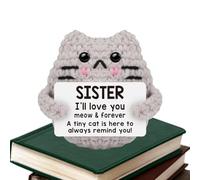 Positive Cat Crochet - 7x6x5 Cm Polyester Yarn Handmade Knitted Texture Mini Encouragement Figure Lightweight Comfort Companion, Cheer Boost Humor Accent | Desk Gift Basket Holiday Mood Uplift