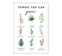 Positive Change Motivational Poster - Grow What Matters Affirmation Art with Botanical Print, Therapy Office & Dorm Room Wall Decor (Framed,08x12inch(20x30cm))