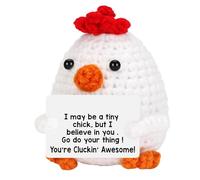 Positive Chick Crochet, Emotion Supportss Chicken Plush, Handmade Knitted Inspirational Doll, Soft Comfort Toy with Positive Message Card, Thoughtful Animal Gift for Birthday, Holiday, 2.76x1.97 Inch