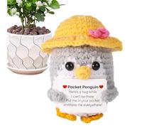 Positive Crochet Animal Pocket Hug - Pingouin Amusant avec Carte Positive | Jouet De Câlin De Poche De Noël Au Crochet | Pomme De Terre Inspirante en Laine Créative avec Cartes D