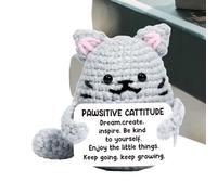 Positive Emotion Chat au crochet | Poupée tricotée à la main | Cadeau de motivation inspirant | Pour femmes, collègues, amis et étudiants, fil artisanal pour anniversaire et décoration de bureau