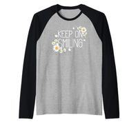 Positive Floral Daisy Flower, Inspirational, Keep on Smiling Manche Raglan