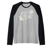 Positive Floral Daisy Flower, Inspirational, Keep on Smiling Manche Raglan