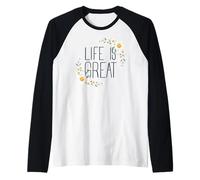 Positive Floral Daisy Flower, Inspirational, Life is Great Manche Raglan