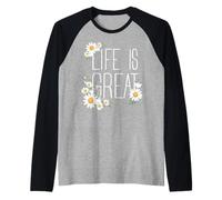 Positive Floral Daisy Flower, Inspirational, Life is Great Manche Raglan