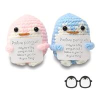 Positive Pingouins Poupée, 2 Pièces Câlin de Poche Poupée Tricotée Créative Mignonne, Cadeau pour Les Femmes, Cadeau d'Adieu Collègues