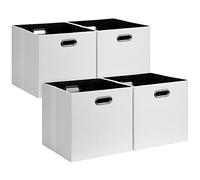 Posprica Lot de 4 cubes de rangement pliables en tissu avec deux poignées, paniers de rangement pliables pour placard, étagère, armoire, bibliothèque, blanc, 33 x 33 x 33 cm