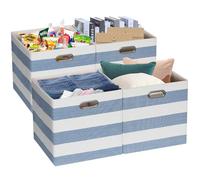 Posprica Lot de 4 paniers de rangement, 11 × 11 cubes de rangement pliables en tissu pour crèches, bureaux, placards, décoration de la maison Bleu/blanc rayé