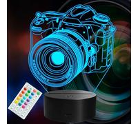 POSSHE Cadeaux de photographe pour hommes, appareil photo veilleuse 3D avec télécommande, 16 couleurs changeantes, mode clignotant RVB, minuterie, intensité variable, cadeaux de photographie pour