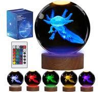 POSSHE Lampe Axolotl de Nuit avec Boule en Cristal 3D K9 de 3,15 Pouces Améliorée, Lampe Axolotl avec Télécommande, Boîte Cadeau 16 Couleurs pour Anniversaire Noël, Figurines Axolotl Cool, Cadeaux