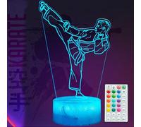 POSSHE Veilleuse de karaté, cadeau de karaté, lampe à illusion 3D Taekwondo avec 16 couleurs changeantes, minuteur, 4 modes de flash et intensité variable, décoration de chambre d'enfants, garçons et