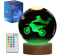 POSSHE Veilleuse Dirtbike avec boule de cristal 3D avec télécommande améliorée de 8,9 cm avec 16 couleurs pour anniversaire, Noël, figurines cool, cadeau de moto pour décoration de chambre, garçons et