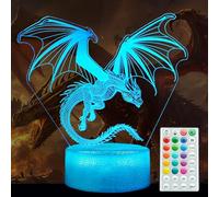 POSSHE Veilleuse dragon - Lampe illusion 3D avec 16 couleurs changeantes - Minuterie - 4 modes flash et intensité variable - Décoration de chambre d'enfant pour garçons et filles - Cadeau de Noël