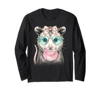 Possum Blowing Bubblegum Cute Aesthetic Glasses Bow Manche Longue