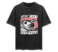 Possum Raccoon Live Fast Eat Trash Street Cats Squad T-Shirt Mens Unisex Black Tees 3XL