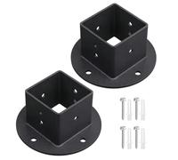 Post Base - 2 Pieces, 2x2 Inch Square, Heavy Duty No Drill Support | 2x2 Inch Post Flange Base - Heavy Duty No Drill | 2 Piece Square Support for Balcony Fences Courtyards Pergolas Gazebos