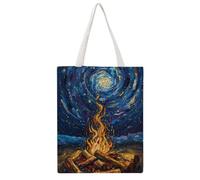 Post Impressionist Twirl Indigo Night Flaming Bonfire 03 Sac fourre-tout en toile indispensable au quotidien, réutilisable, respectueux de l'environnement, sac à main décontracté et tendance, sac