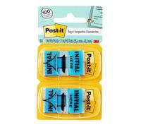 Post-it 680-IH2 Lot de 100 drapeaux de page standard avec inscription « Initial Here » Bleu 2,5 cm de large