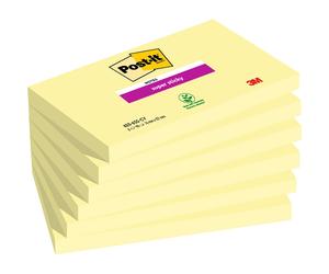 Post-it Bloc 90 Feuilles Notes Repositionnables Super Sticky Rectangle Canary Yellow, 76 x 127 mm, Lot de 6