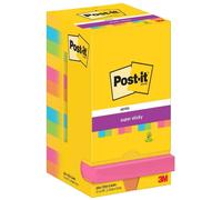 Post-it Notes Autocollantes Super Sticky – Couleurs Carnival, 12 blocs de 90 feuilles, 76×76 mm