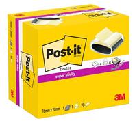 Post-it Dévidoir Noir + Z-Notes Post-it Super Sticky, Jaune Canari, 90 Feuilles (76 mm x 76 mm) - pour le Bureau et la Maison