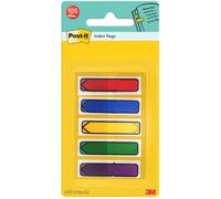 Post-it Étui transparent pour notes d'index 11,9 x 43,2 mm 5 blocs de 20 couleurs assorties, Rouge