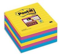Post-It Lot De 6 Blocs 90 Feuilles Super Sticky Rio Lignées 101x101mm, Jaune Néon, Fuchsia, Méditerranée