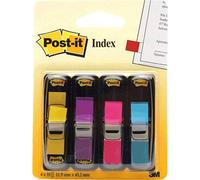 3M Post-it Index Mini 683-4AB, 11,9 mm x 43,2 mm, jaune, violet, rose, turquoise, 4 x 35 bandes adhésives en distributeur x12 morceau