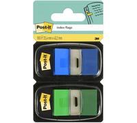 3M Post-it Index I680-GB2, 25,4 mm x 43,2 mm, bleu, vert, 2 x 50 bandes adhésives en distributeur x6 morceau