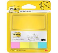 Post-it Marque-Pages En Papier, Couleurs Néon Assorties, 4 Blocs, 20 mm x 38 mm, 50 Feuilles par Bloc - Pour Marquer, Surligner ou Codifier des Informations
