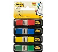 Post-it Marque-Pages Étroits, Pack de 4 Distributeurs, 35 Marque-Pages par Distributeur, 11.9 mm x 43.2 mm, Jaune, Rouge, Vert, Bleu Couleurs - Pour Marquer, Surligner ou Codifier des Informations