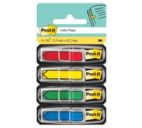 Post-it Marque-Pages Flèches, Jaune, Rouge, Bleu et Vert, 11.9 mm x 43.2 mm, 24 Marque-Pages par Dévidoir, 4 Dévidoirs - Pour Marquer, Surligner ou Codifier des Informations