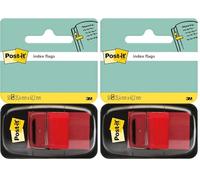 Post-it Marque-Pages Moyen dans un Dévidoir en Plastique, Rouge - 50 Marque-Pages, 25.4 mm x 43.2 mm - Pour Marquer, Surligner ou Codifier des Informations (Lot de 2)