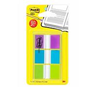 POST-IT Marque-pages Standards Lot de 3x20 Coloris Bleu Vert et Violet 25.4x44mm