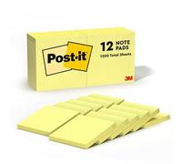 Post-it Notes, 3 in x 3 in, Canary Yellow, 12 Pads/Pack, 100 Sheets/Pad