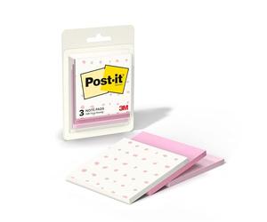 Post-it Notes adhésives à motifs polis, motif blush à bulles avec 1 motif à pois, 1 rose positif et 1 bloc-notes collant rose sel, 7,6 x 7,4 cm, 45 feuilles par bloc