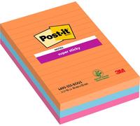 Post-it notes adhésives Super Sticky Notes 101 x 152 mm ligné 3 blocs à 90 feuilles