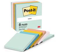 Post-it Notes Autocollantes, Couleurs Beach, Pack de 6 Blocs, 100 Feuilles par Bloc, 76 mm x 76 mm - Feuillets Adhésifs pour Prise de Notes, Listes de Tâches et Rappels