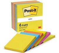 Post-it Notes Autocollantes, Pack de 6 Blocs, 76 mm x 76 mm, 100 Feuilles par Bloc, Bleu, Jaune, Orange, Rose, Vert - Feuillets Adhésifs pour Prise de Notes, Listes de Tâches et Rappels