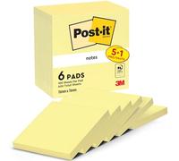 Post-it Notes autocollantes Pack promo – 5 blocs + 1 gratuit, 100 f./bloc, 76×76 mm, jaune pastel