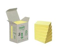 Post-it Notes Autocollantes, Recyclés, Jaune, 38 mm x 51 mm, 6 Blocs, 100 Feuilles/Bloc - Notes Autocollantes Fabriquées à partir de Papier 100% Recyclé
