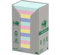 Post-it Notes Autocollantes, Recyclés, Pack de 24 Blocs, 100 Feuilles par Bloc, 38 mm x 51 mm, Vert, Rose, Jaune, Bleu - Notes Autocollantes Fabriquées à partir de Papier 100% Recyclé