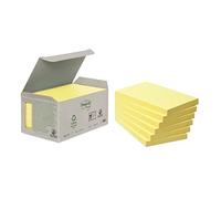 Post-it Notes Autocollantes, Recyclés, Pack de 6 Blocs, 100 Feuilles par Bloc, 76 mm x 127 mm, Jaune Canari - Notes Autocollantes Fabriquées à partir de Papier 100% Recyclé