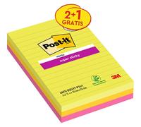 Post-it Notes autocollantes Super Sticky Grand Format XXL, lignées, 101×152 mm, pack 3 blocs (75 f.)