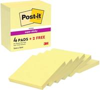 Post-it Bloc-notes adhésifs Super Sticky 4+2 gratuits 76x76 mm 90 feuilles Jaune canari