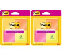 Post-it Notes Autocollantes Super Sticky, 4 Blocs, 47.6 mm x 47.6 mm, 45 Feuilles par Bloc, Jaune, Orange, Rose,Vert - Feuillets Super Adhésifs pour Prise de Notes, Listes de Tâches et Rappels