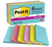 Post-it Notes Autocollantes Super Sticky, Cosmic Color Collection, Pack de 6 Blocs, 90 Feuilles par Bloc, 76 mm x 127 mm - Feuillets Super Adhésifs pour Prise de Notes, Listes de Tâches et Rappels