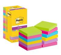 Post-it Notes Autocollantes Super Sticky, Couleurs Assorties, Pack de 12 Blocs, 90 Feuilles par Bloc, 76 mm x 76 mm - Feuillets Super Adhésifs pour Prise de Notes, Listes de Tâches et Rappels