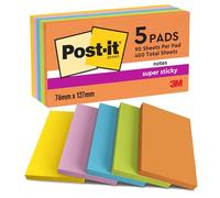 Post-it - Notes autocollantes Super Sticky Couleurs Boost - 5 blocs de 90 feuilles - 76x127 mm