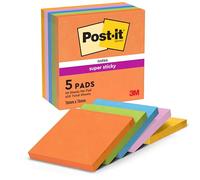 Post-it Notes Autocollantes Super Sticky, Couleurs Boost, Pack de 5 Blocs, 90 Feuilles par Bloc, 76 mm x 76 mm - Feuillets Super Adhésifs pour Prise de Notes, Listes de Tâches et Rappels